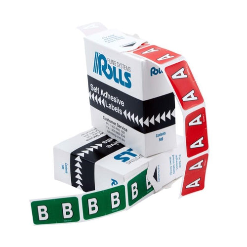 Rolls SERIES1ALPHAROLL Colour Coded Alphabetic Labels Series 1 Roll of 500 labels