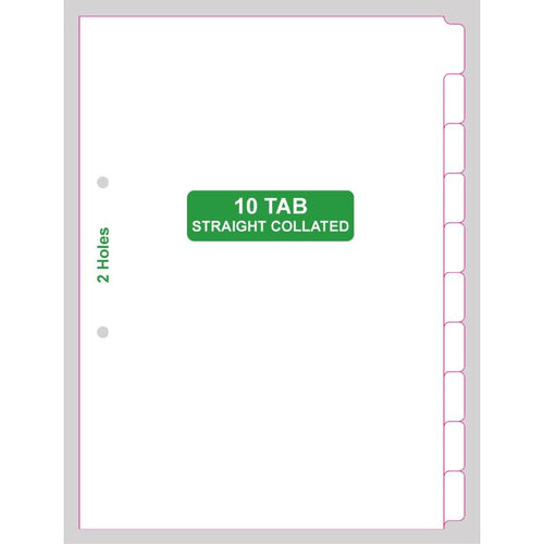 Rolls DIVW15010TSTR-D Dividers 10 Tab Collated STRAIGHT 2 holes Box of 50 sets