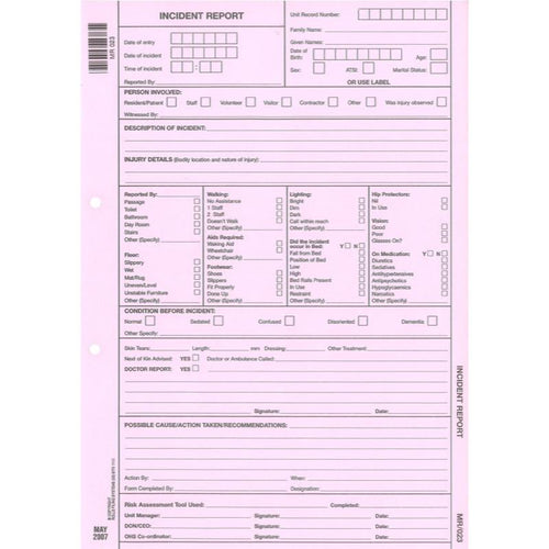 Rolls MR023 Incident report pads pads of 50 in duplicate