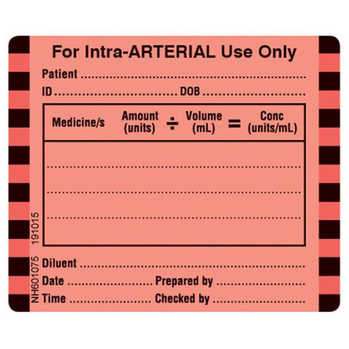 Rolls NH601075 For Intra-ARTERIAL Use Only Labels 50 x 60 Roll of 250