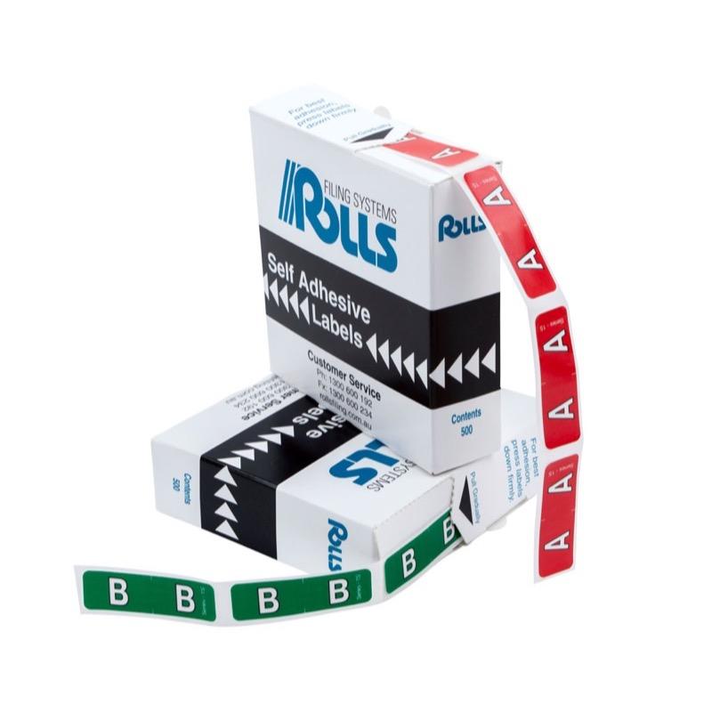 Rolls SERIES1SMLALPHA Colour Coded Small Alphabetic Labels Series 1 Roll of 500 labels