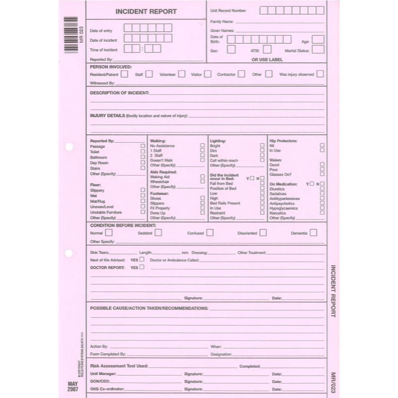 Rolls MR023 Incident report pads pads of 50 in duplicate