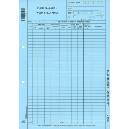 Rolls MR194 Fluid Balance Work Sheet